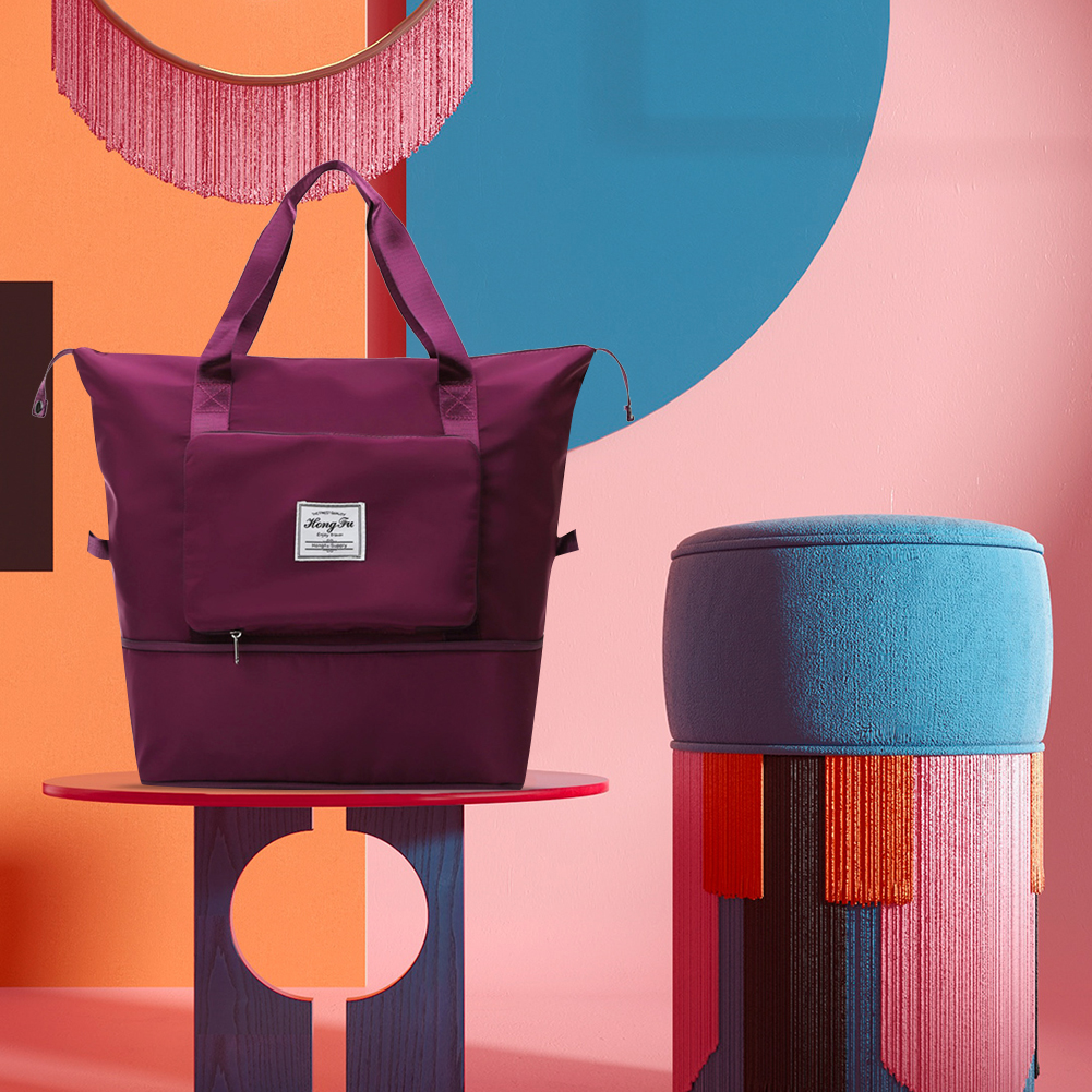 thumbnail image 4 of Bolsos de hombro para mujer bolsa de tela Oxford plegable de gran capacidad color morado, 4 of 5
