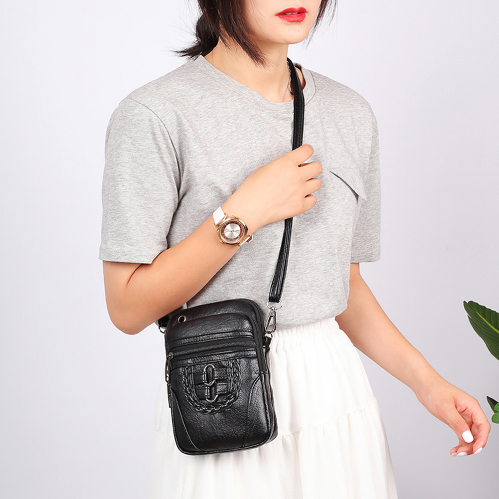 thumbnail image 4 of Bolso cruzado de cuero PU suave para mujer, bolsa para teléfono con cremallera multicapa Vintage, bolsos de hombro pequeños informales, 4 of 5