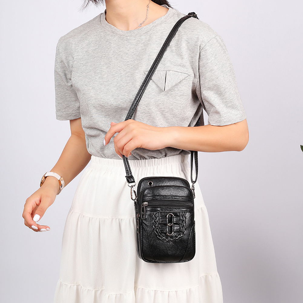 thumbnail image 5 of Bolso cruzado de cuero PU suave para mujer, bolsa para teléfono con cremallera multicapa Vintage, bolsos de hombro pequeños informales, 5 of 5