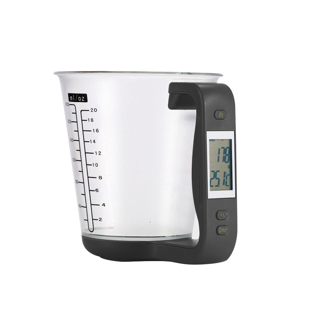 Báscula de cocina en gramos y onzas con medición de temperatura de 1kg/600ml con pantalla LCD (negra)