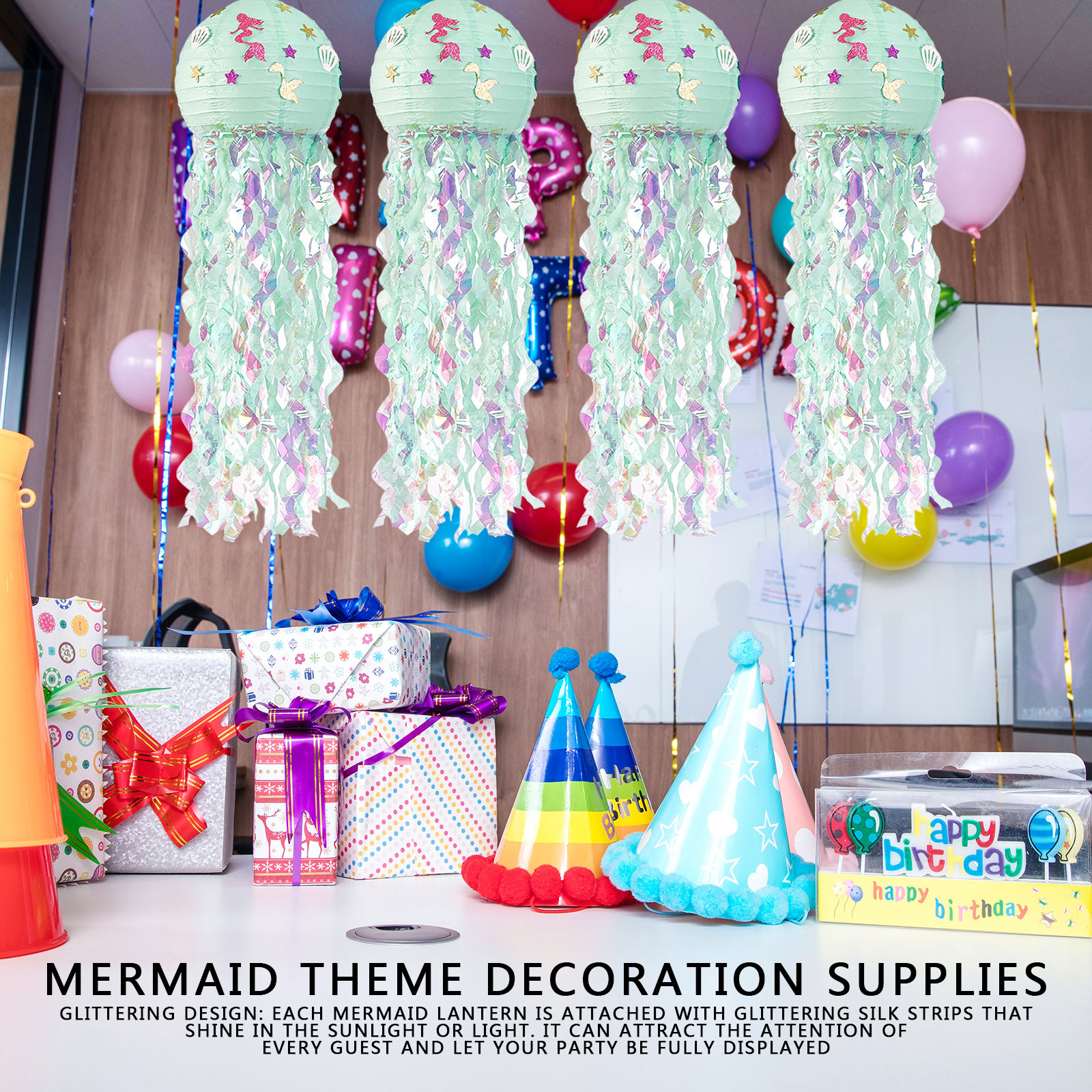 thumbnail image 3 of Linternas de papel de medusas Sirena bajo el mar Decoraciones para fiestas de cumpleaños, 3 of 6