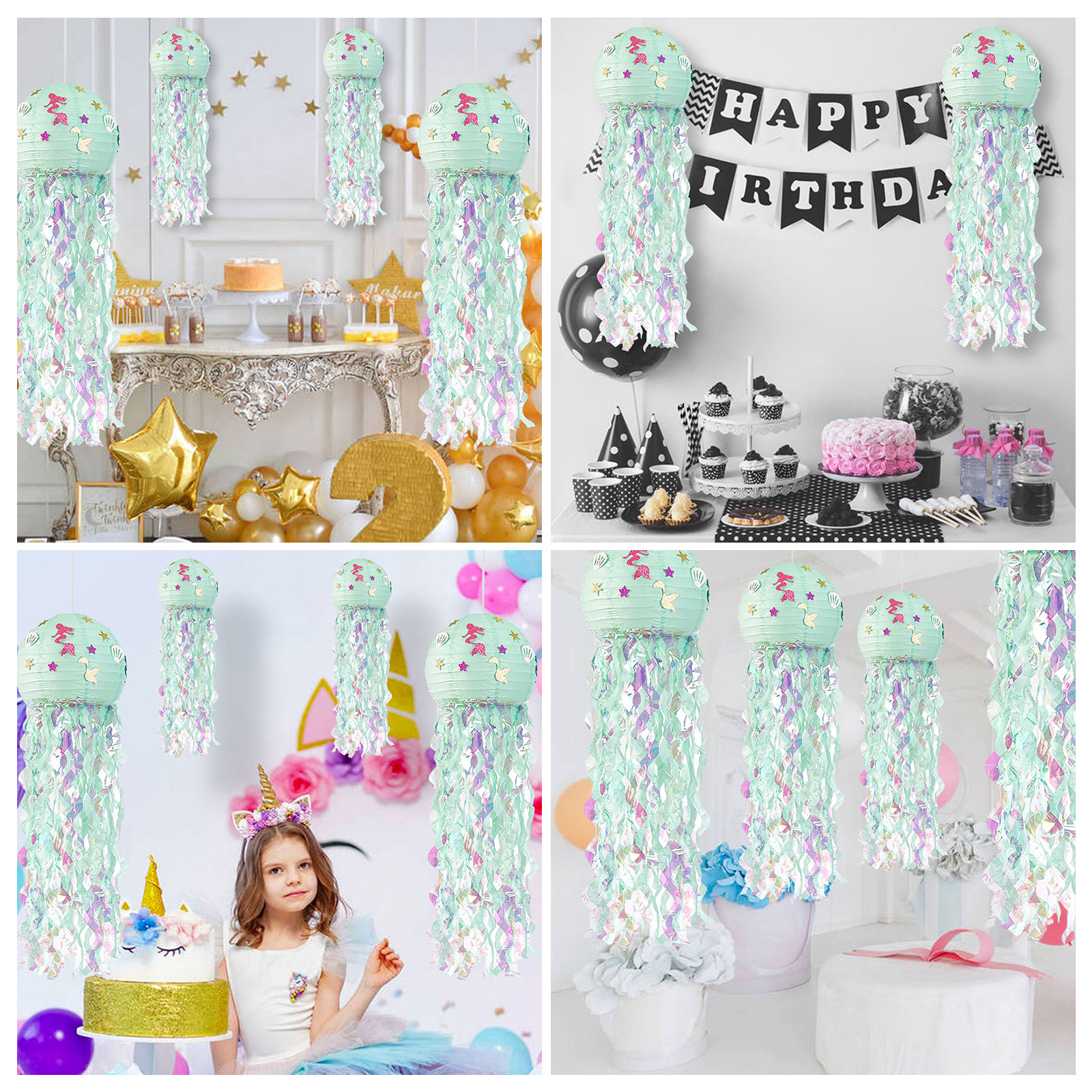 thumbnail image 4 of Linternas de papel de medusas Sirena bajo el mar Decoraciones para fiestas de cumpleaños, 4 of 6