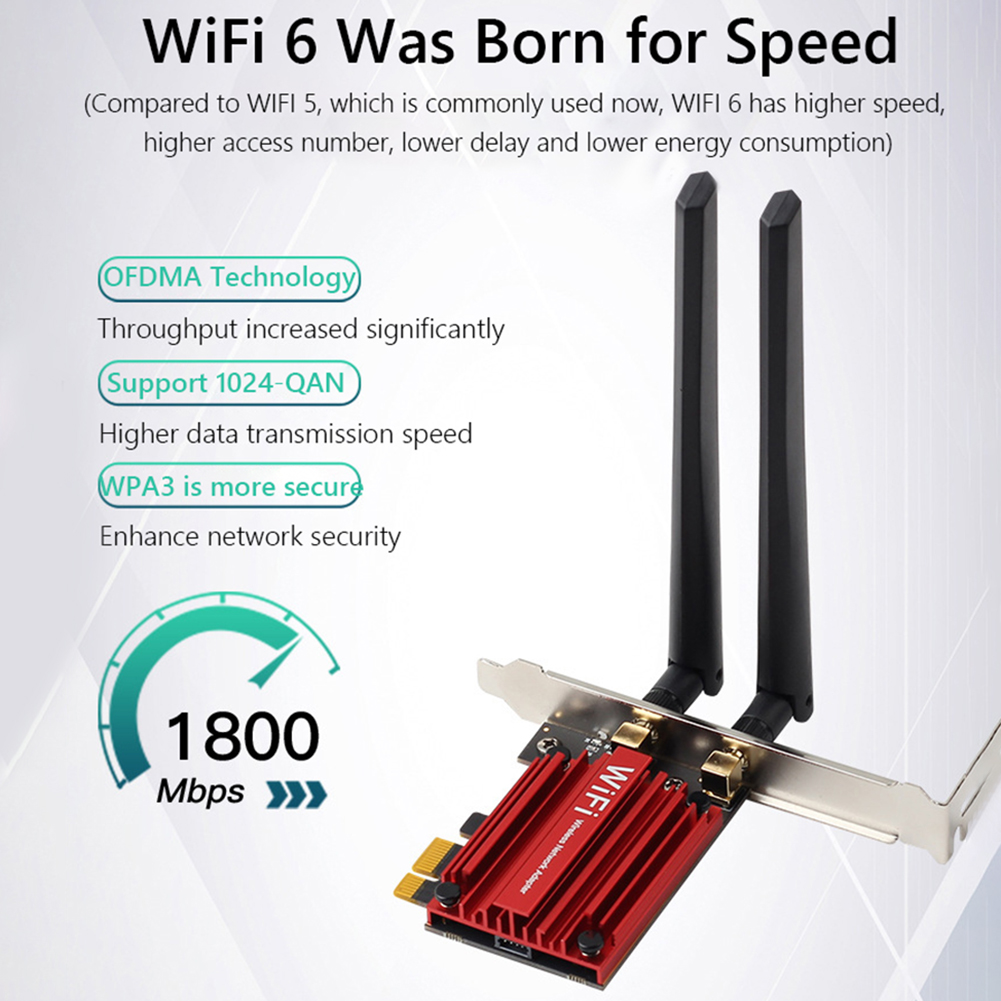 thumbnail image 4 of WiFi 6 Compatible con Bluetooth 5.2 Adaptador de doble banda PC 6dBi 1800Mbps Tarjeta inalámbrica, 4 of 9