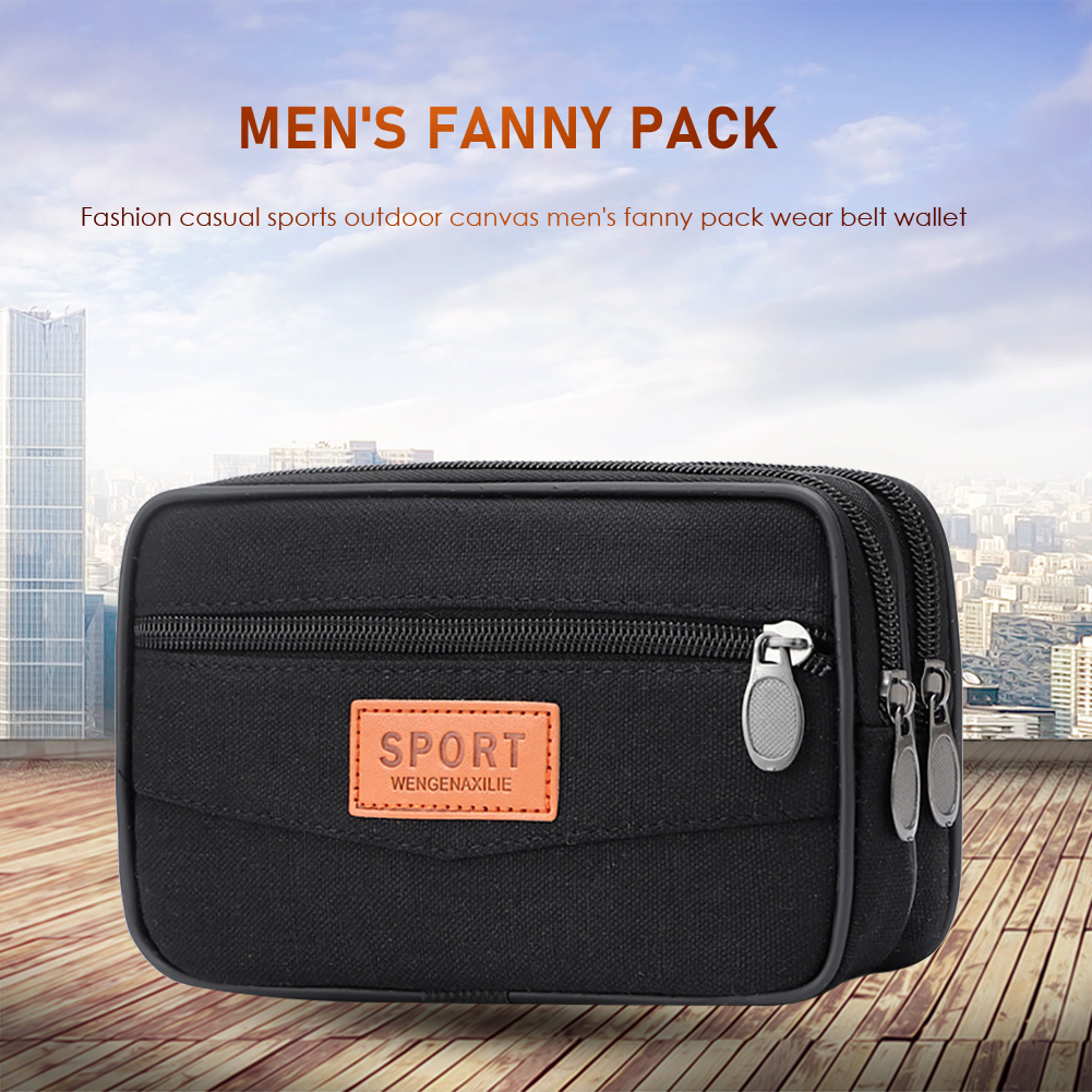 thumbnail image 3 of Monedero para hombre FLhrweasw bolsa de cambio cremallera de lona con múltiples bolsillos negro, 3 of 5