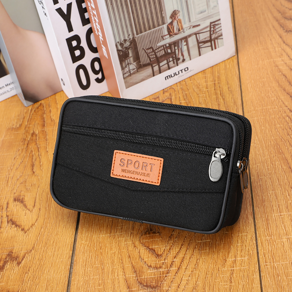 thumbnail image 4 of Monedero para hombre FLhrweasw bolsa de cambio cremallera de lona con múltiples bolsillos negro, 4 of 5