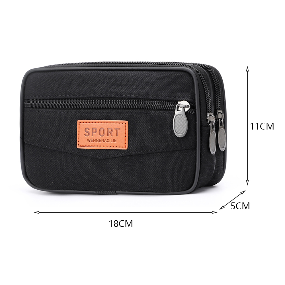 thumbnail image 2 of Monedero para hombre FLhrweasw bolsa de cambio cremallera de lona con múltiples bolsillos negro, 2 of 5
