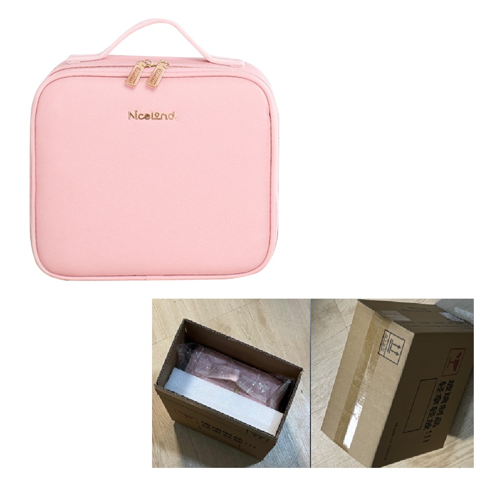 thumbnail image 3 of Bolsos de maquillaje de cuero PU Cremallera con espejo Luz LED a prueba de agua para viajes femeninos, 3 of 3